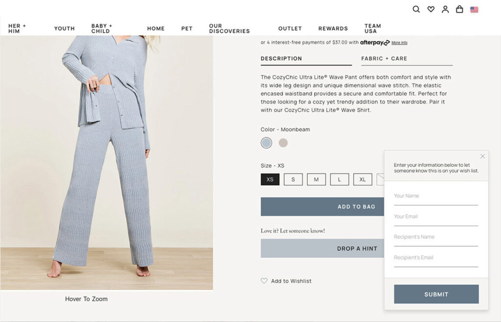 Drop a hint form field to share wishlist items 