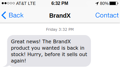 Back in Stock Example Text