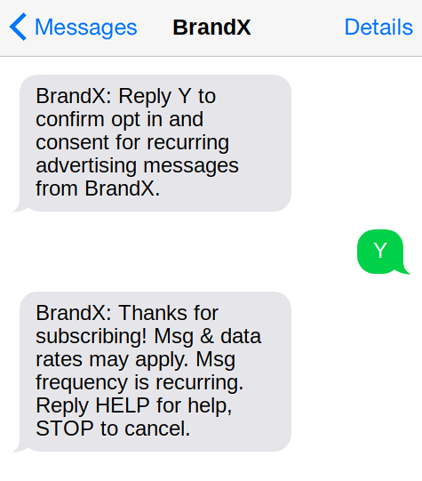 Opt-in with required information sample text