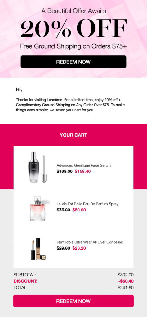 email with saved cart