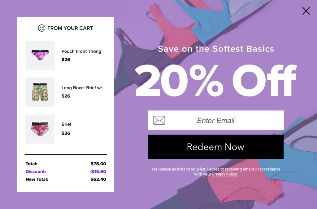 Engagement demonstrating an incentive with an email signup form.